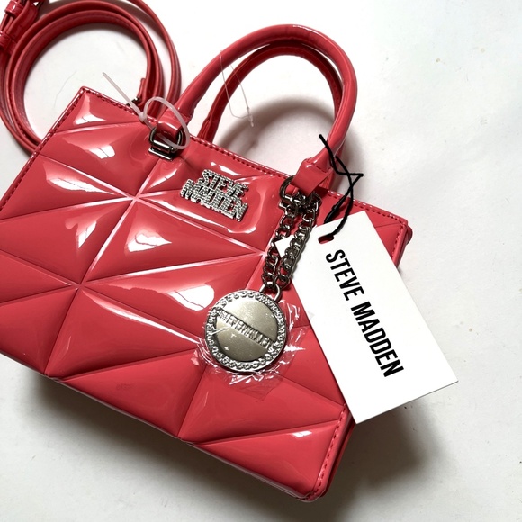 NWT Steve Madden Coral Patent Quilted Small Satchel Crossbody Bag Rhinestone - Picture 1 of 9